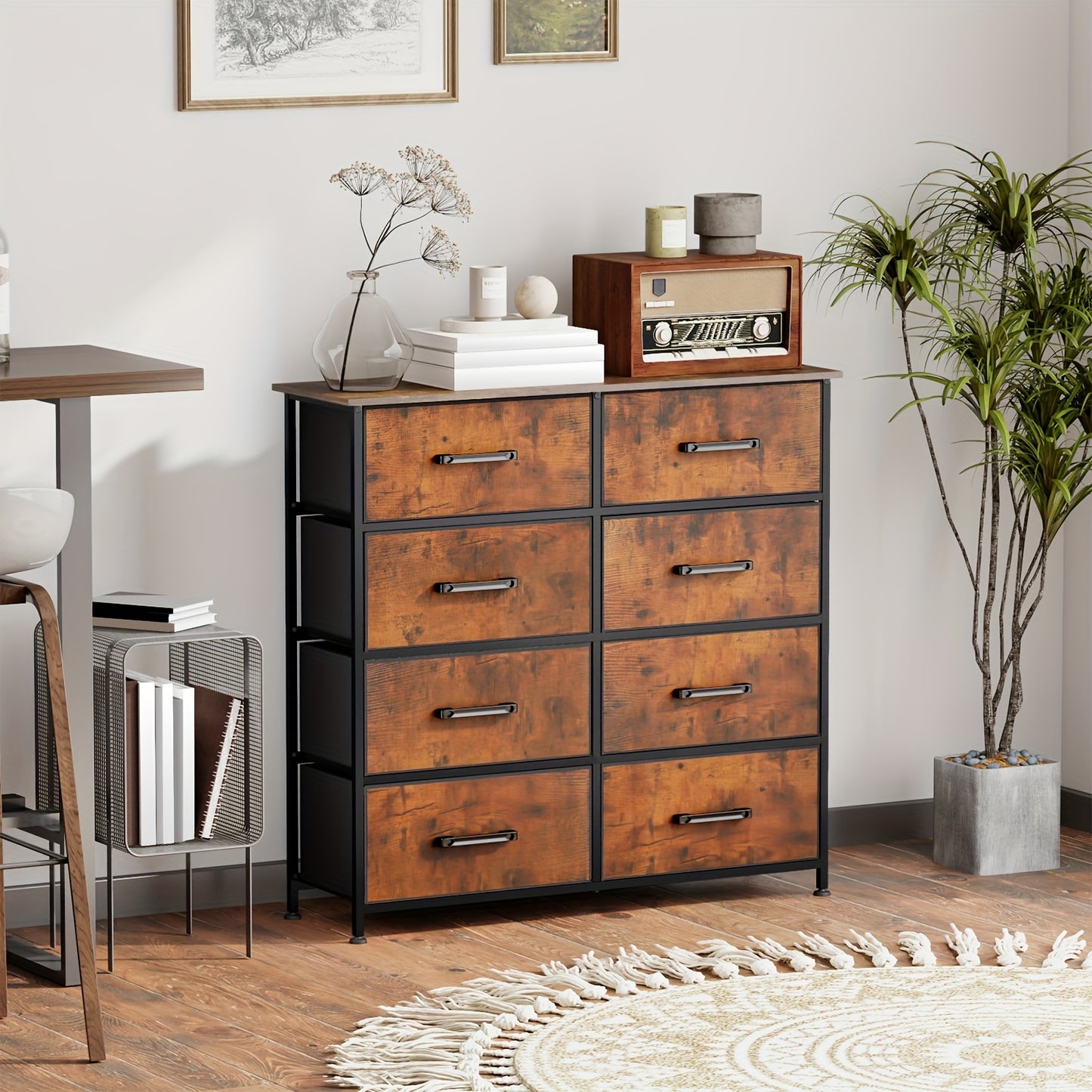 5/8/9 Fabric Drawers Dresser For Bedroom, Storage Drawers, Chest Organizer Units With Wooden And Steel Frame Top For Bedroom, Living Room, Closet, Living Room, Entryway, Black/Grey/Nature