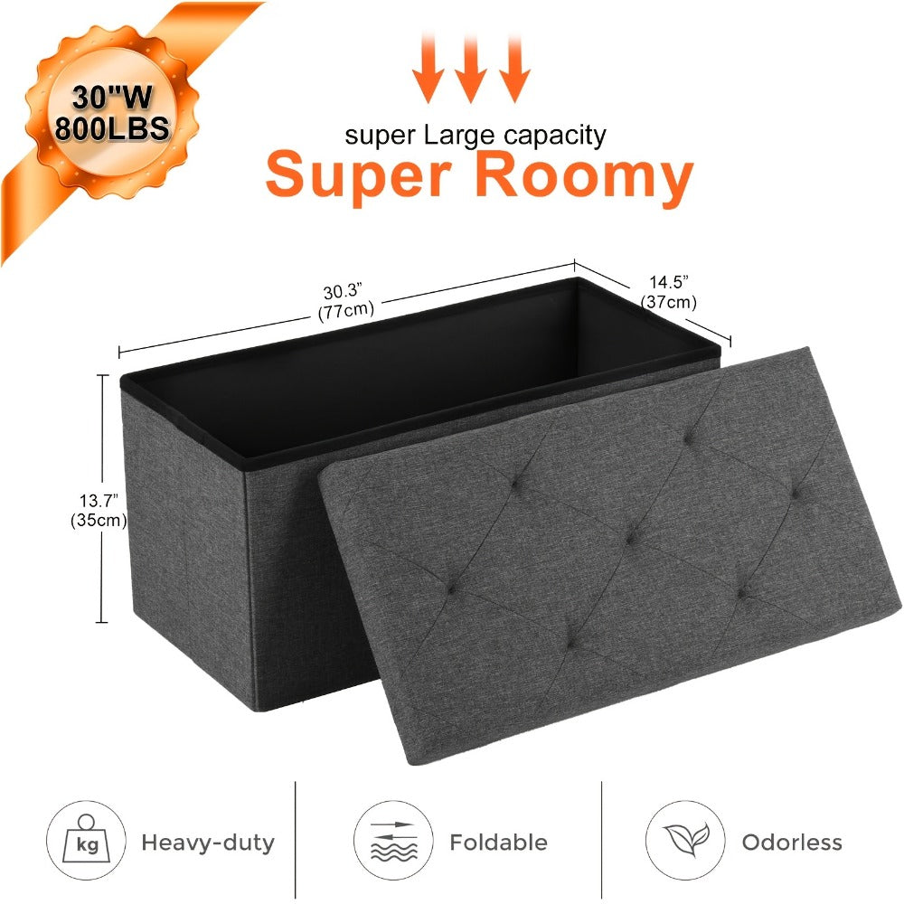 Outdoor Storage Ottoman Bench 30 & 43 Inch Folding Deck Box with Padded Seat, Patio Furniture Storage Chest End of Bed Bench for Living Room Bedroom Garden, Grey