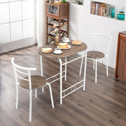 Bonnlo 3pcs Dining Set, Small Kitchen Table Set for 2, Breakfast Table Set, Kitchen Wooden Table and 2 Chairs for Small Space/ Dining Room/ Apartment/ Living Room/ Home Decor, Metal Frame Wine Rack