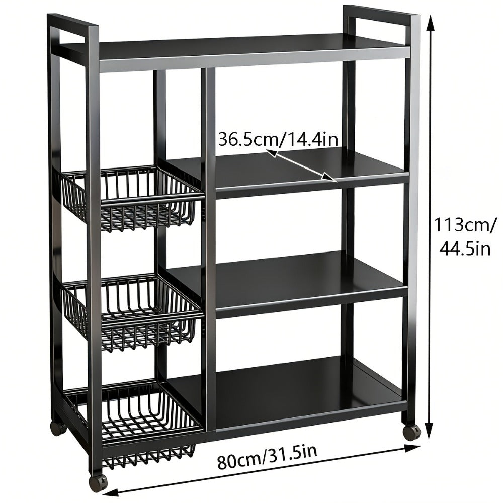 Rolling Baker's Rack with Mesh Baskets & Adjustable Shelves – Metal Frame Kitchen Storage Shelf on Wheels for Kitchen, Bathroom, Living Room & Office