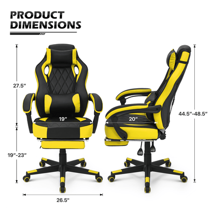 Ergonomic Gaming Chair with Retractable Footrest & Detachable Lumbar Support 360 Degree Swivel Racing Style PU Leather Computer Gaming Chair with Headrest for Home Bedroom Office