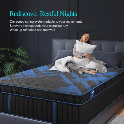 [Gel Memory Foam Mattress] 12/14 Inch Gel Memory Foam Mattress Hybrid Pocket Spring Twin Full Queen King Bed Mattress In A Box, Euro Top Medium Firm for Back & Lumbar Support, Individual Pocket Spring Bed for Motion Isolation & Fiberglass Free