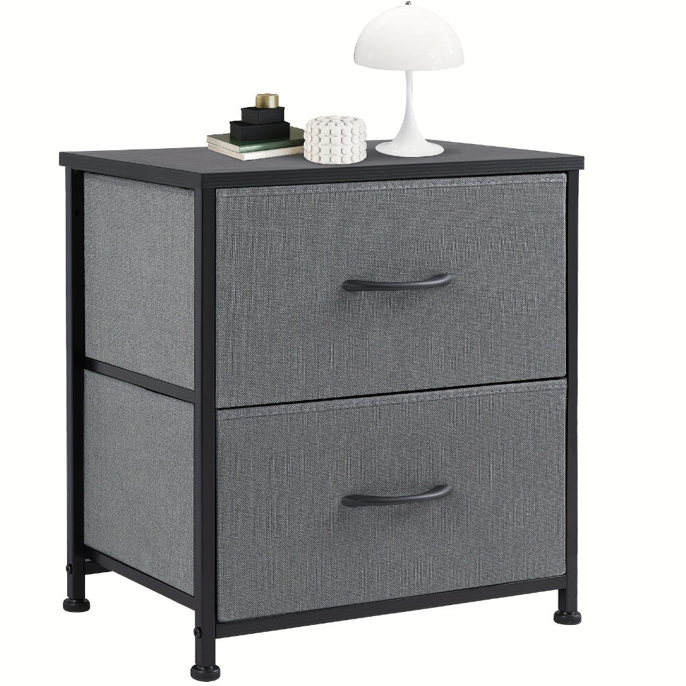 Nightstand with 2 Drawers & Removable Fabric Bins – Adjustable Height Bedside Table for Bedroom, Closet, Entryway & Dorm | 1 or 2 Pack