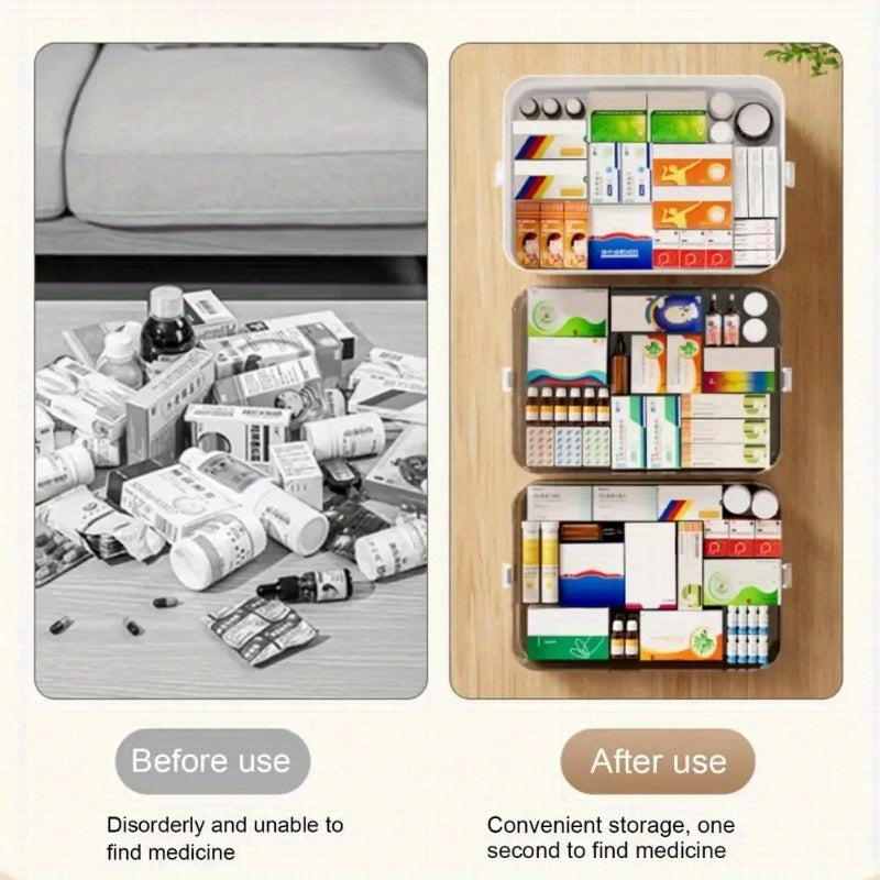Home Bathroom Travel Multi-Layer Large Capacity Medicine Storage Box, Bathroom Storage with Portable Pill Box, Durable Adjustable Dividers, Moisture-Proof Cover, Safety Handle, Convenient to Organize Pills, Vitamins And Supplements (White)