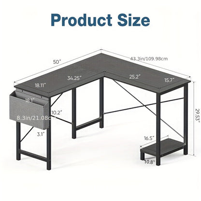 L-Shaped Computer Desk, Wooden Corner, PC Computer Desk with Storage Pocket for Home, Office And Game Room, Black