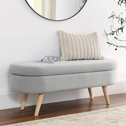 Upholstered Storage Ottoman Bench with Solid Wood Legs, Fabric Padded Footstool & Entryway Bench with Hidden Storage, 43.5" Bedroom Living Room Hallway Bench, 250 lb Capacity, 8 Colors