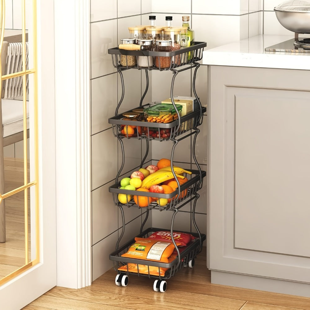 Stackable Metal Storage Cart with Wheels 4/5 Tier - Fruit Vegetable Basket Rotating Narrow Gap Corner Rack for Kitchen Pantry and Bathroom