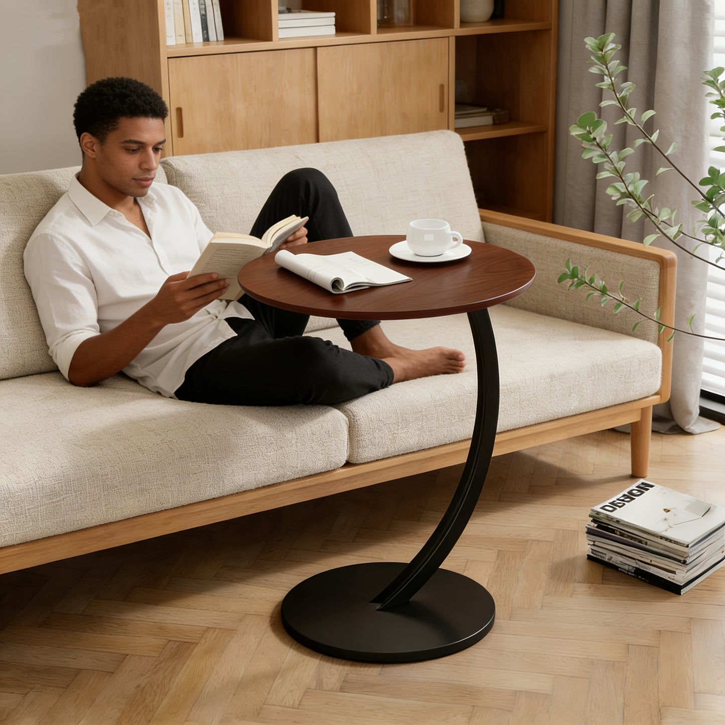 Modern Luxury Wrought Iron and Wood Hybrid Side Table with White Marble-patterned Top - Space-saving Sofa/bedside Coffee Table with Storage Shelf, Black Metal Frame and MDF Base, Compact Portable Design, Easy Assembly Suitable for Small Spaces