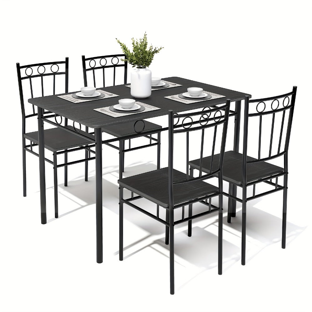 5-Piece Rectangular Dining Table Set with 4 Slat-Back Chairs, Solid Wood Kitchen Dining Table & Chairs for Small Spaces & Apartments, 220 lb Table & 330 lb Chair Capacity, Brown & Gray