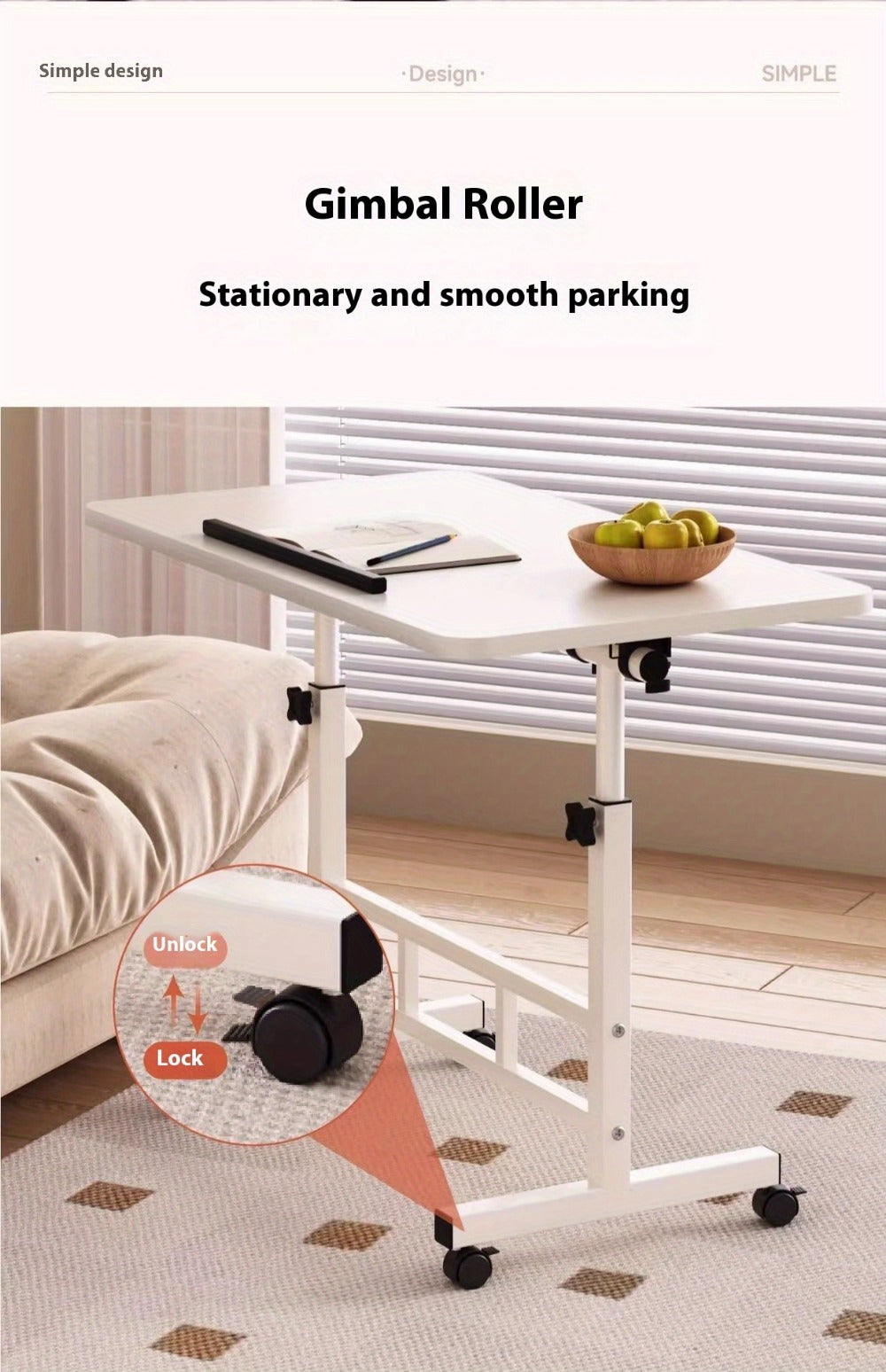 Adjustable Tilt Foldable Standing Desk 32"x16" – Portable Mobile Laptop Rolling Desk with Height Adjustment, Compact Sit-Stand Workstation, White