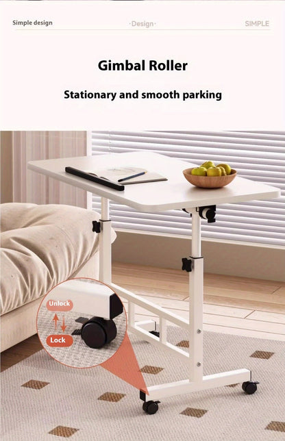 Adjustable Tilt Foldable Standing Desk 32"x16" – Portable Mobile Laptop Rolling Desk with Height Adjustment, Compact Sit-Stand Workstation, White