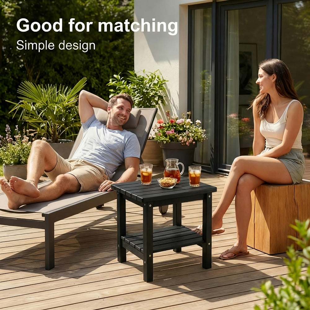 Adirondack Side Table HDPE Outdoor Weather Resistant Square End Table – Patio Backyard Pool Beach Indoor Use, Easy Maintenance (Black, White, Grey, Brown)