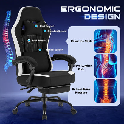 Ergonomic Computer Gaming Chair with Footrest, Lumbar Support & Headrest – Height Adjustable Office Chair with Armrests & Rollers, Black, Light Green, Blue