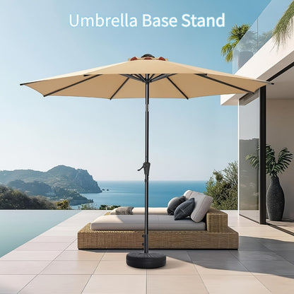 Heavy Duty Patio Umbrella Base Round Plastic Stand 50lb Capacity 3 Liner Rings Adjustable Knobs Black