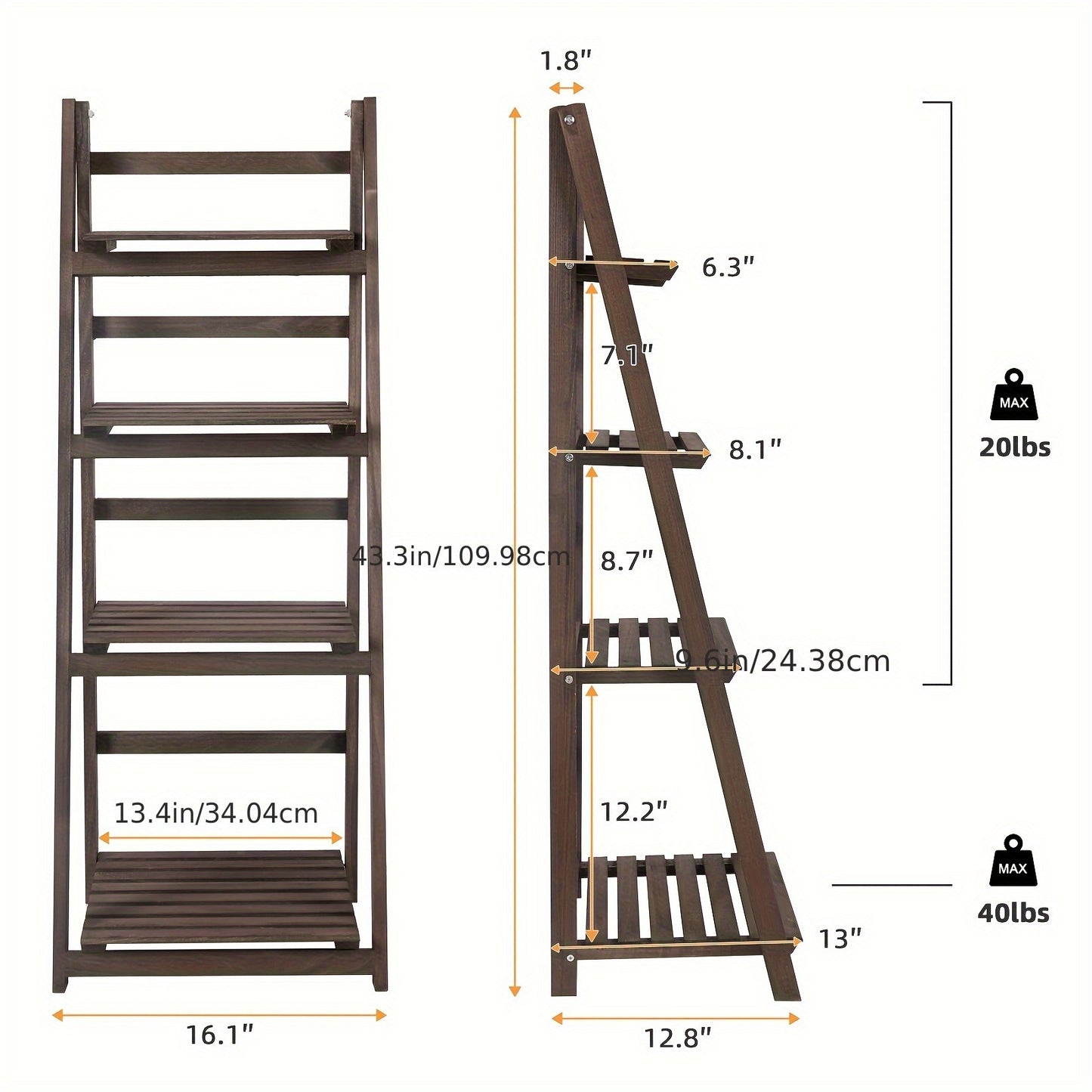 4-Tier Ladder Plants Display Stand Solid Wood Storage Shelf for Garden Patio Balcony Yard Living Room Foldable Corner Shelf