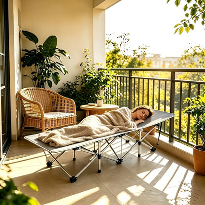 Bed Frame Sold Separately, 59/75 Inch Oversized Thick Folding Bed, Camping Bed, Portable Folding Guest Bed, with a Weight Capacity of 100/500/600/700 Pounds, Including Mattress, Suitable for Gardens, Balconies, Outdoors, And Camping