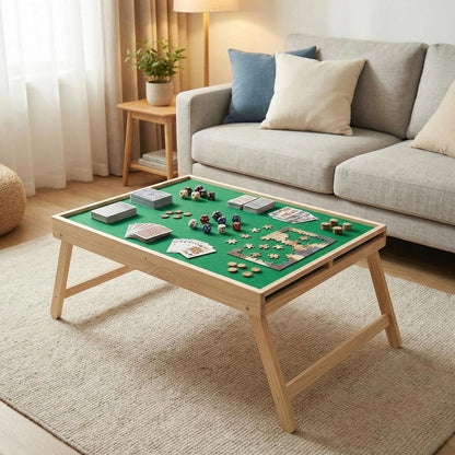 Foldable Multifunctional Game Table with Drawer Storage, Non-Slip Puzzle & Board Game Table for Home Office Camping, Space-Saving Portable Folding Table in Green