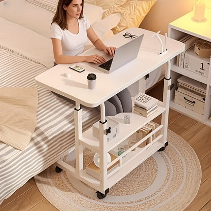 Adjustable Height Mobile Desk - Laptop Table for Students/Home Office, Small Space Standing Desk with Storage, Wheeled for Bedroom Use