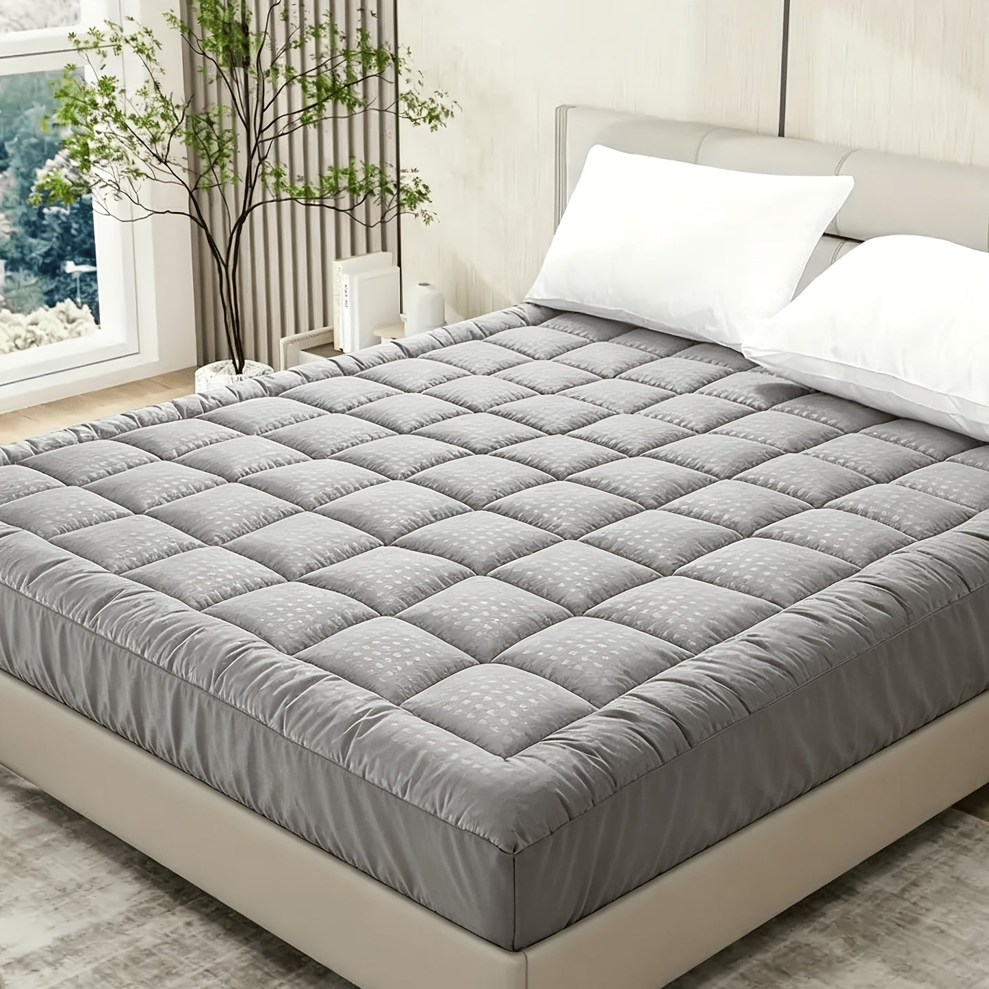 [Plush Quilted Cooling Pad] Cooling Mattress Topper Plush Quilted Pad with 8-21 Inch Deep Pockets, Overfilled with Breathable Polyester, Mattress Protector - Machine Washable 1200GSM