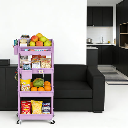 [Wedding Decorations Gift] Multi-Functional 3/4 Tier Rolling Storage Cart With Drawers - Durable Plastic Organizer With Lockable Wheels, Cup Holder & Hooks-Space-Saving Solution For Kitchen, Bathroom, Living Room - Ideal For Kitchen Accessories, Wedding D