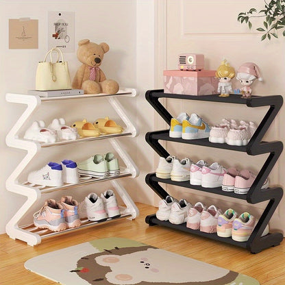 1pc Plastic Material Large-Capacity Z Design Non-Woven Shoe Rack, Easy to Install And Foldable, Strong Load-Bearing Capacity, Foyer Shoe Rack, Suitable for Shoe Storage And Finishing at The Door of The Family, Saving Space