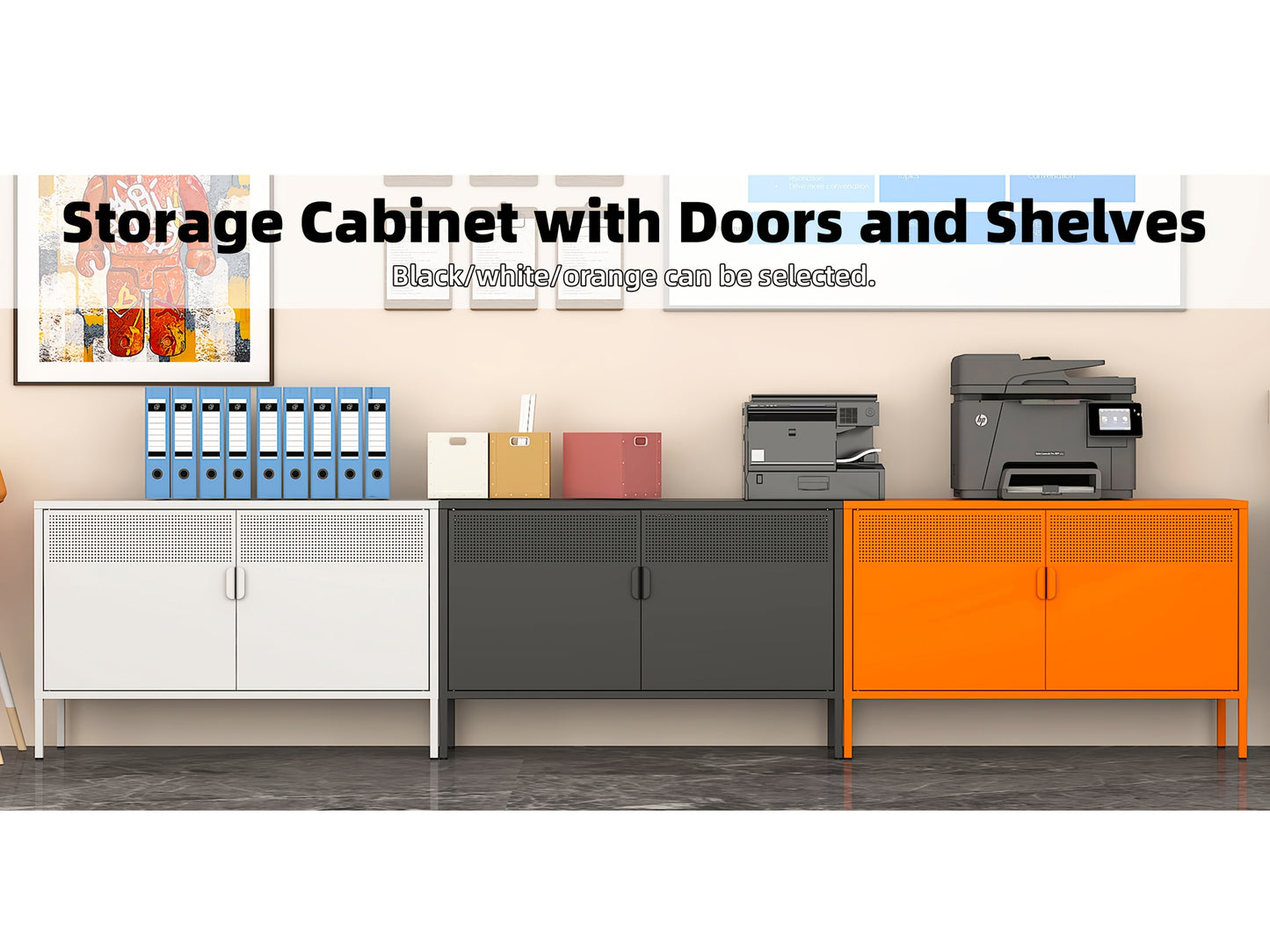 Two-Door Metal Storage Cabinet Featuring Adjustable Shelves - A Versatile 2-Tier Accent Cabinet Suitable for Home Office, Kitchen, Or Garage | Industrial Farmhouse Style Steel Cabinets