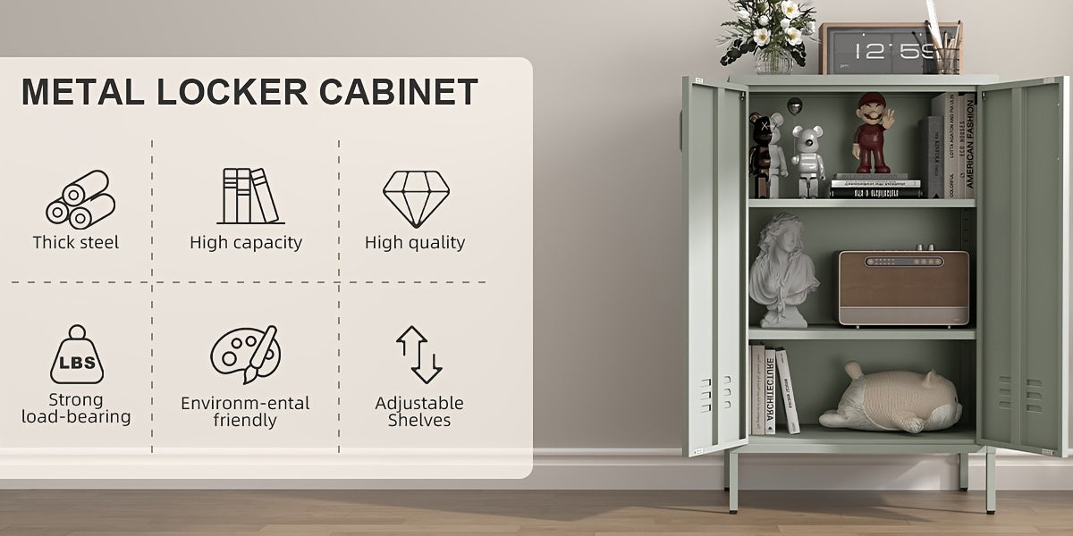 Metal Locker Storage Cabinet, Black Accent, Pantry Cabinet with Doors, Locker for Living Room, Kitchen, Office