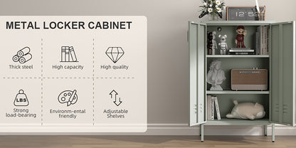 Metal Locker Storage Cabinet, Black Accent, Pantry Cabinet with Doors, Locker for Living Room, Kitchen, Office
