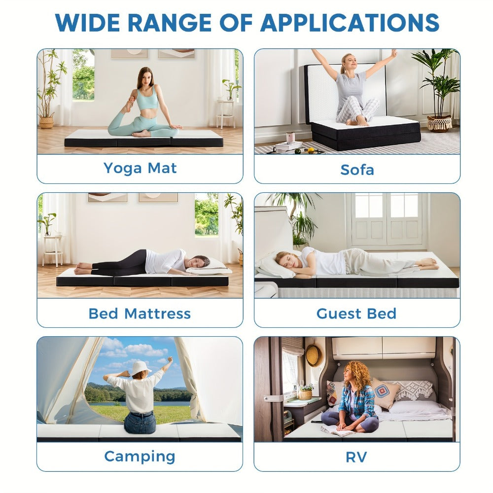 Tri-Fold Mattress Portable Folding Memory Foam Floor Mat with Washable Cover for Camping Guest Room Sleepover Kids Nap