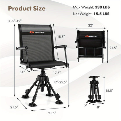MULTIGOT Swivel Hunting Chair w/ 4 360° Adjustable Legs Folding Silent Swivel Blind Chair - For Hunters & Outdoors Enthusiasts -  Suitable for Camping, Hunting & Fishing -  Portable & Lightweight