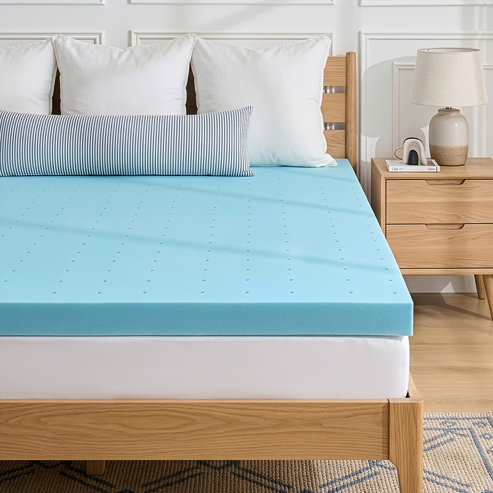 Cooling Gel Memory Foam Mattress Topper, Breathable Gel Premium Memory Foam Mattress, Fits All Mattresses, Ventilated Soft Breathable Mattress, Available In 1.5", 2", 3", And 4" Thicknesses, Multiple Sizes To Suit Different Needs, Blue