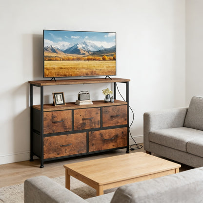 5-Drawer TV Stand with Charging Station for Practical Everyday Home Use in Living Room detail image - detail view 10