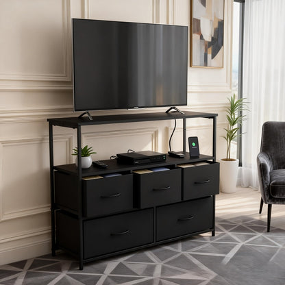 5-Drawer TV Stand with Charging Station for Practical Everyday Home Use in Living Room detail image - detail view 12