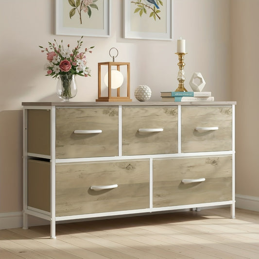Dresser, Wide 5-Drawer with Fabric Bins, Wood-Free Chest of Drawers 3.2+ Cubic Feet shown in the main product view