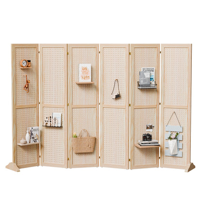 Room Divider shown in the Natural, 6 Panel with Base option