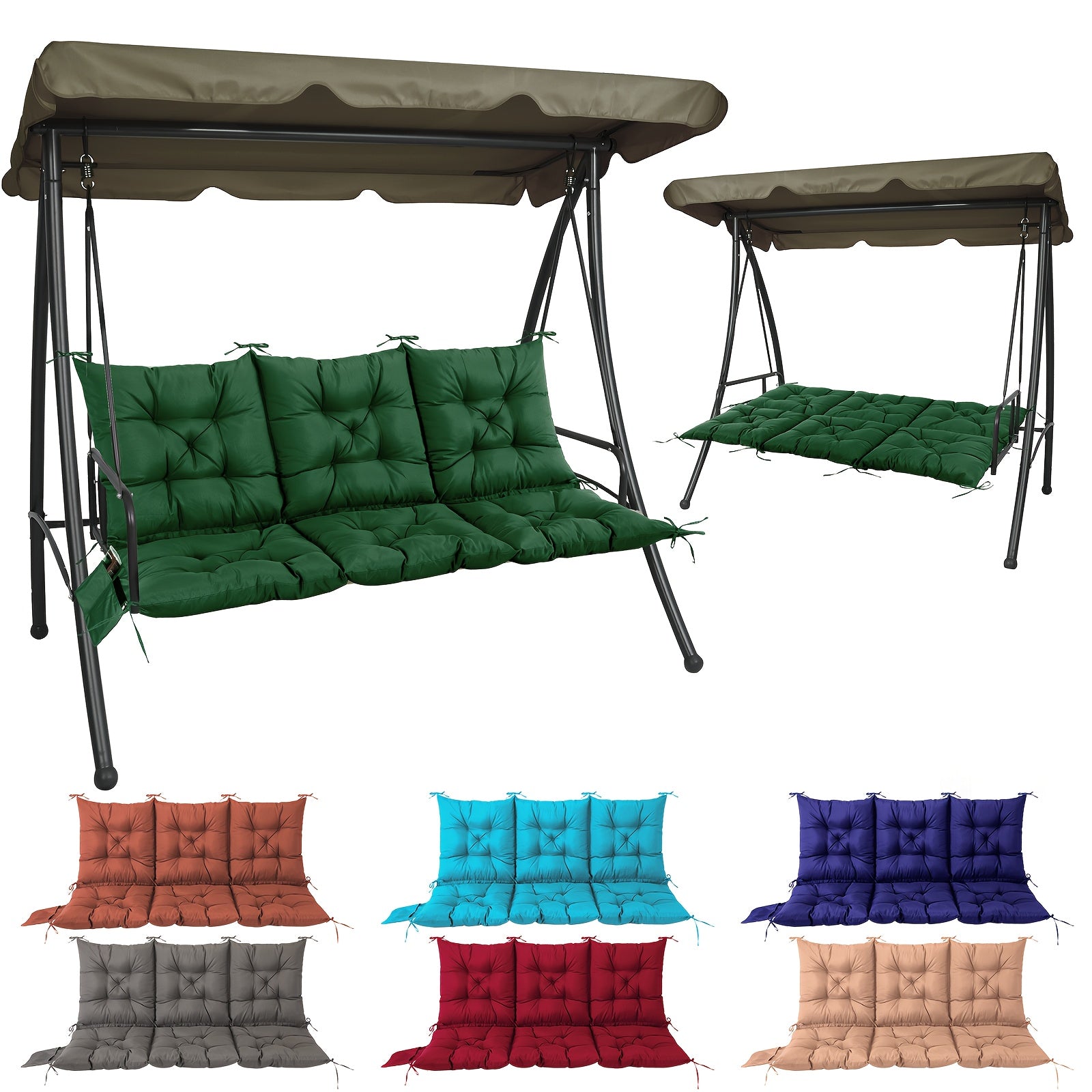 Outdoor Swing Cushion shown in the Upgraded dark green option
