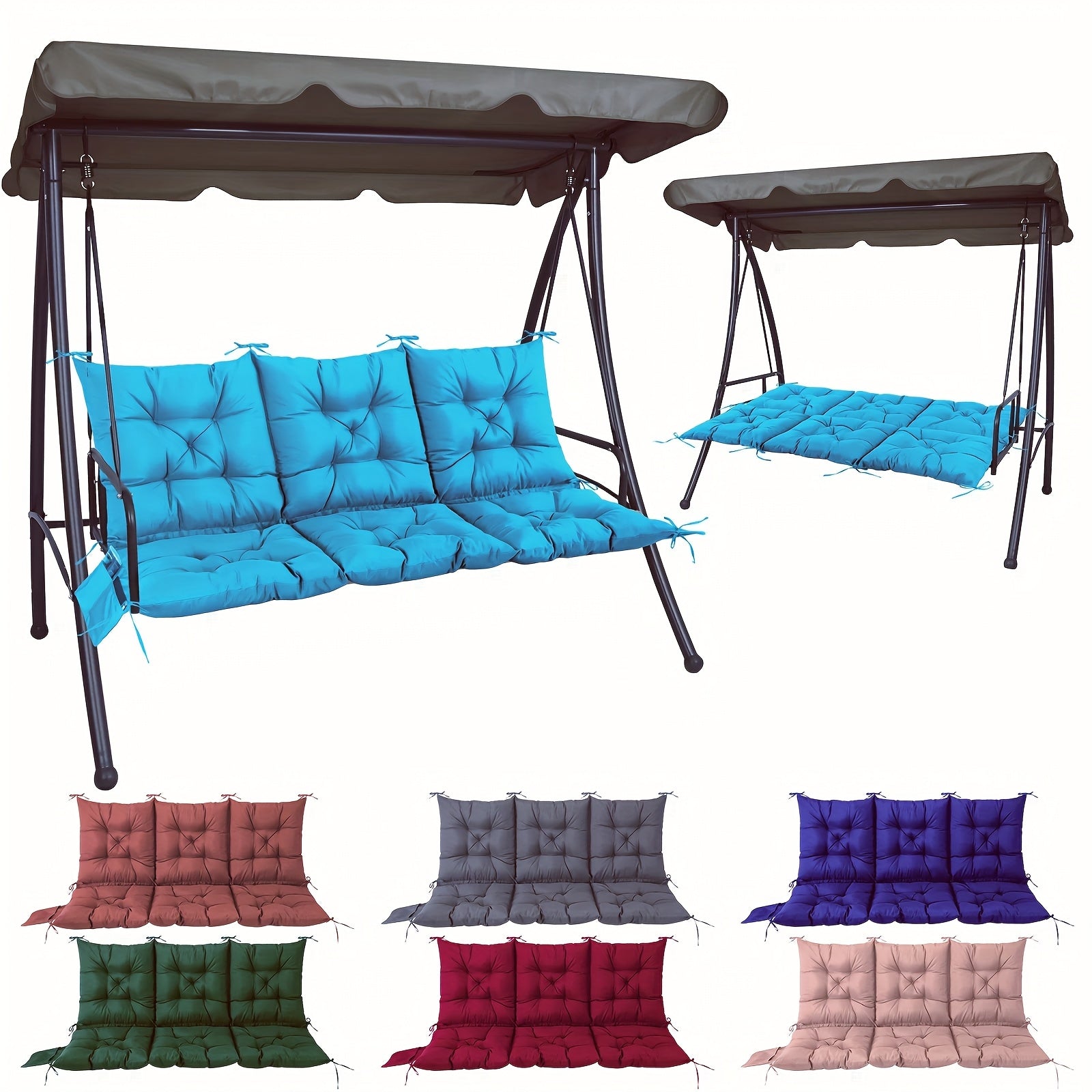 Outdoor Swing Cushion shown in the Upgraded version of high sun exposure lake blue option