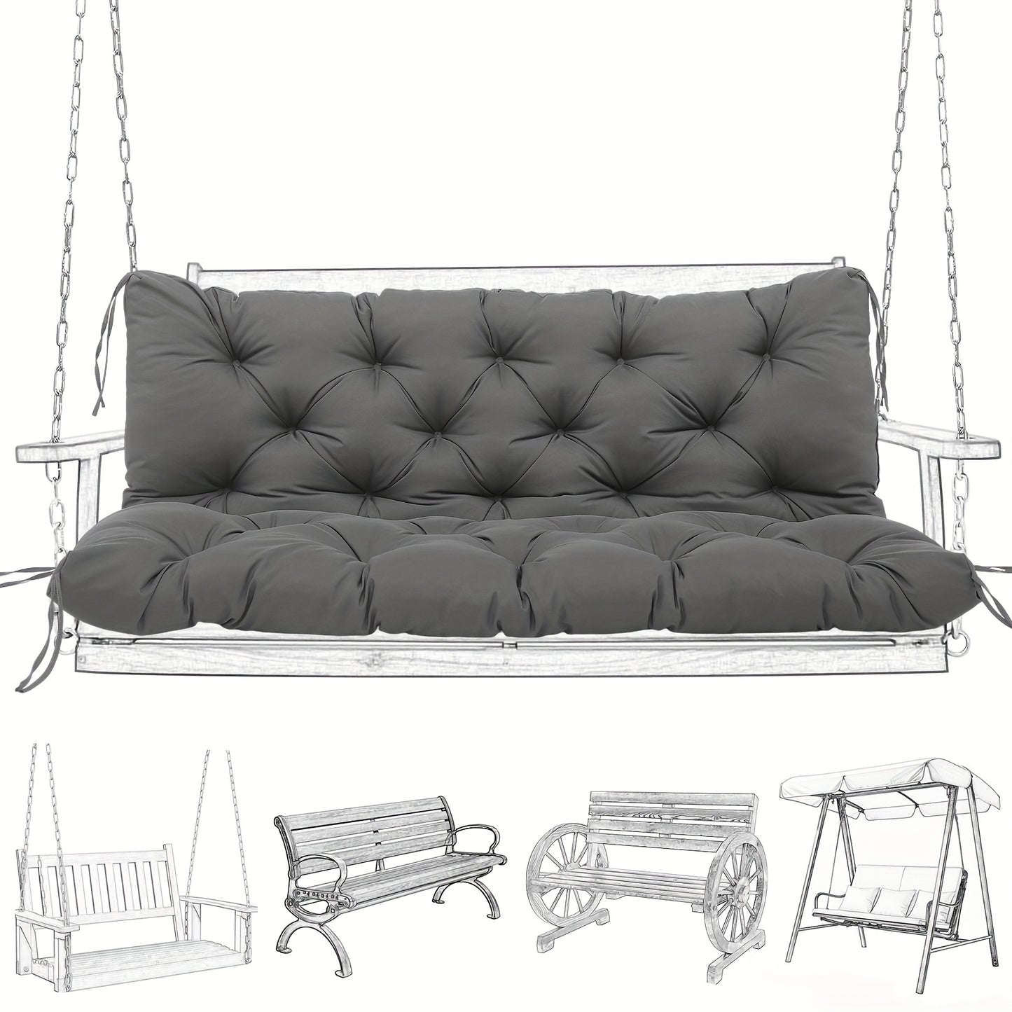Outdoor Swing Cushion shown in the Dark Gray, 60 x 40 x 5 inches option