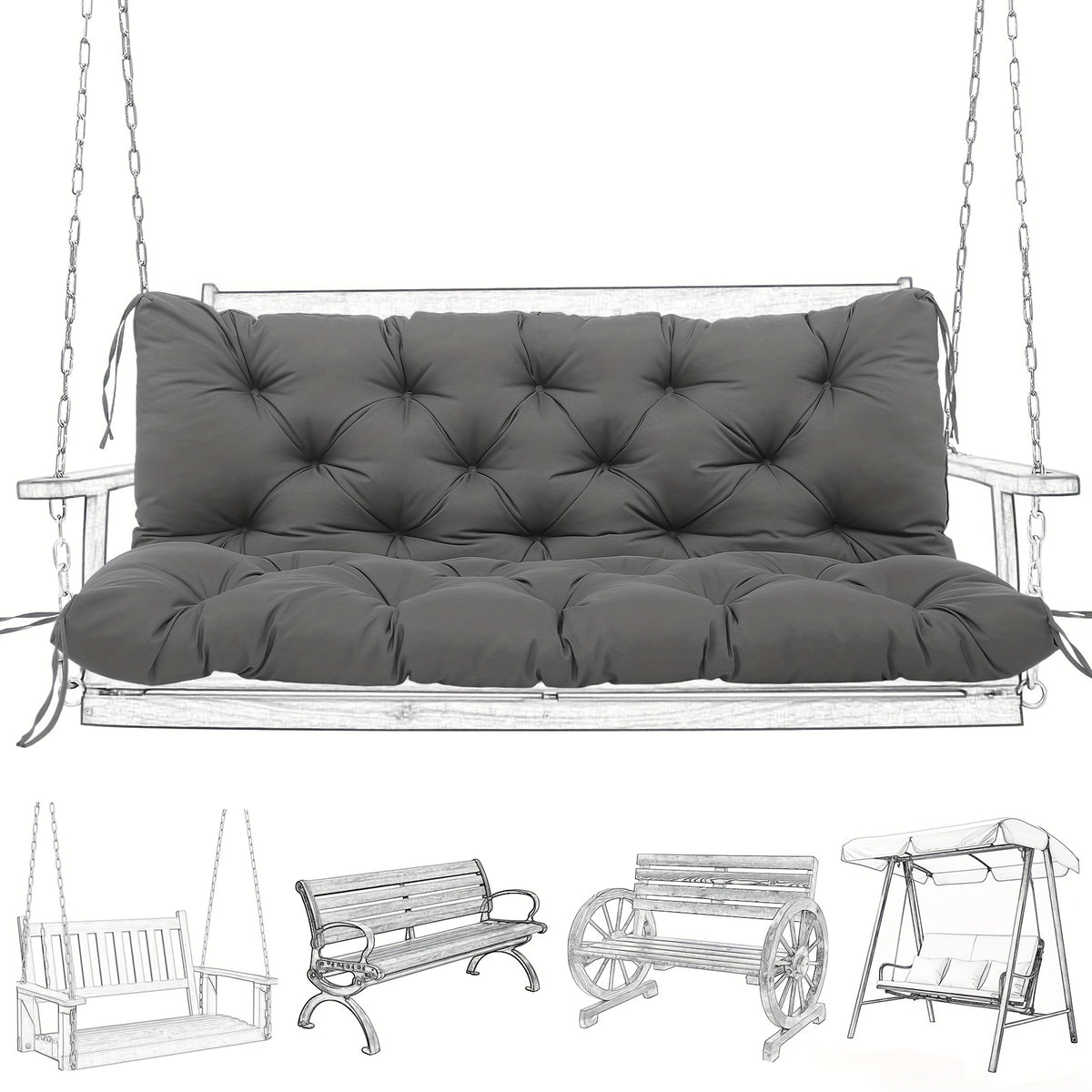 Outdoor Swing Cushion shown in the Dark Gray, 60 x 40 x 5 inches option