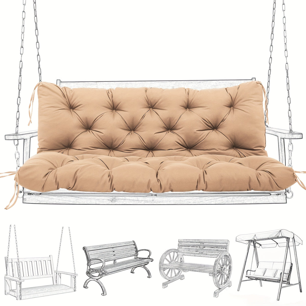 Outdoor Swing Cushion shown in the Khaki, 60 x 40 x 5 inches option