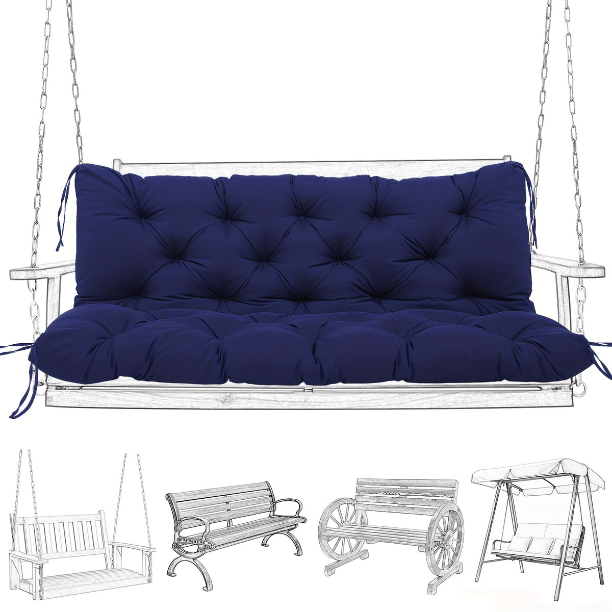 Outdoor Swing Cushion shown in the Navy Color, 60 x 40 x 5 inches option