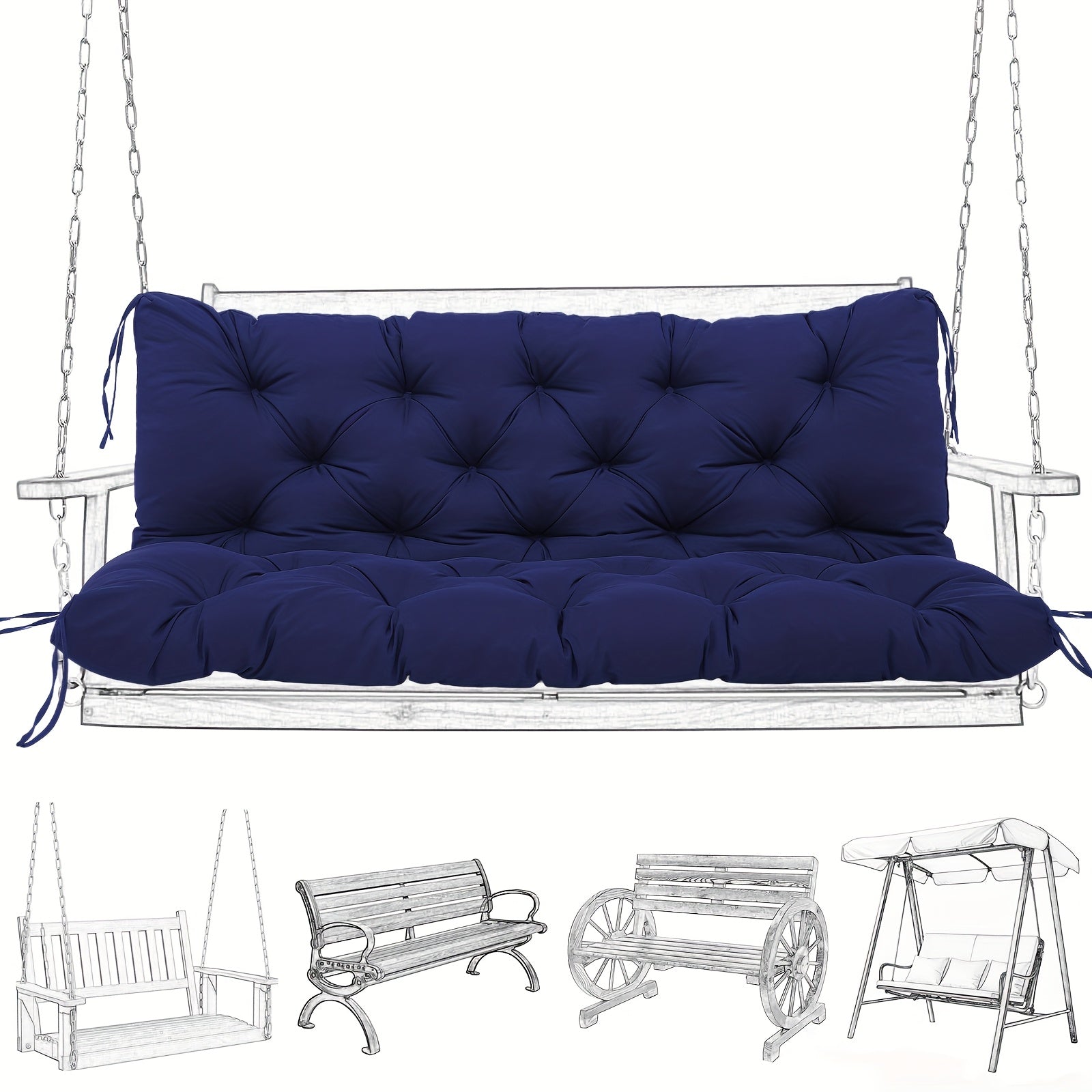 Outdoor Swing Cushion shown in the Navy Color, 60 x 40 x 5 inches option