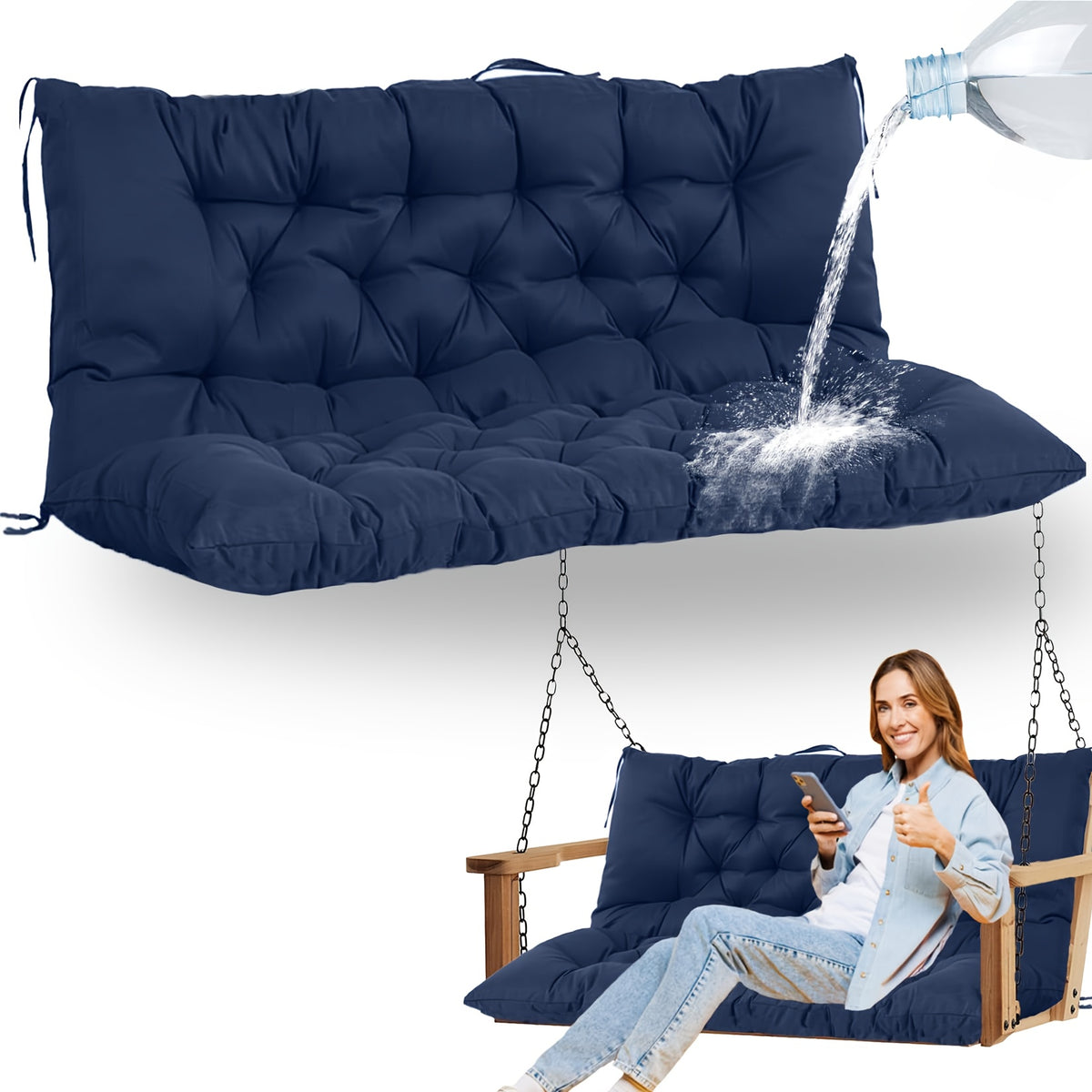 Patio Cushion shown in the navy blue(New 5in thick) option