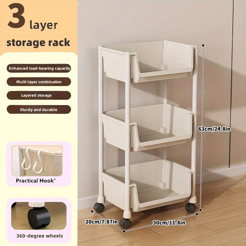 Shoe Rack shown in the 3 Layers with wheels and hooks option