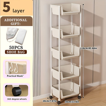 Shoe Rack shown in the 5-Layer + 50pcs shoe bag option