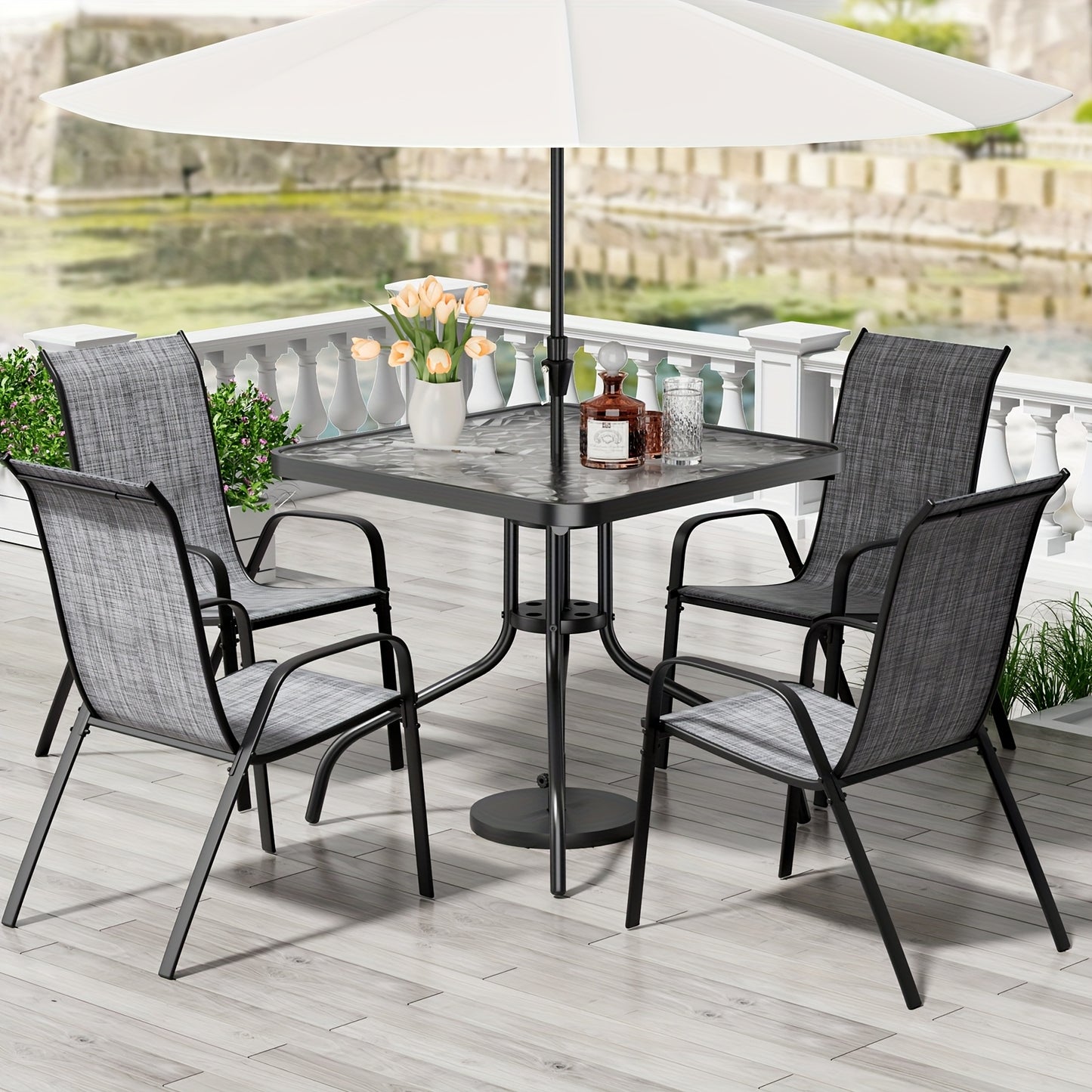 Patio Dining Set shown in the Flax Grey option