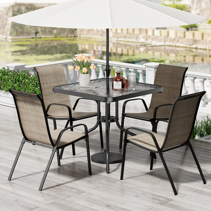 Patio Dining Set, 5 Piece Stackable Textilene Chairs Glass Table All-Weather Outdoor shown in the main product view