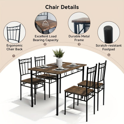 5-Piece Rectangular Dining Table Set with Solid Wood Construction for Kitchen detail image - detail view 5