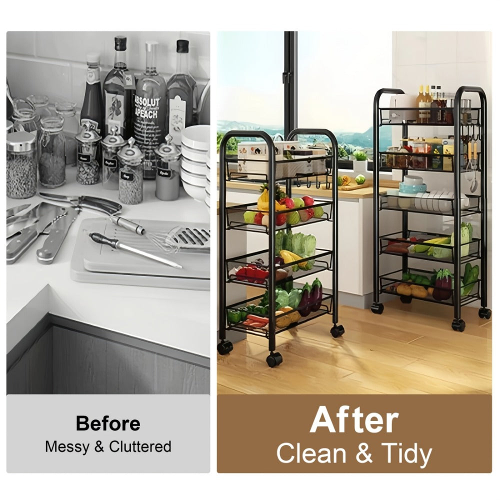5-Tier 360° Rotating Storage Cart with 360° Swivel for Bathroom detail image - detail view 8