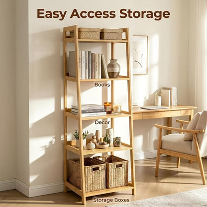 Bookshelves and Bookcases, 5 Tier Ladder Bookshelf Industrial Wood Open Bookcase - Modern shown in the main product view